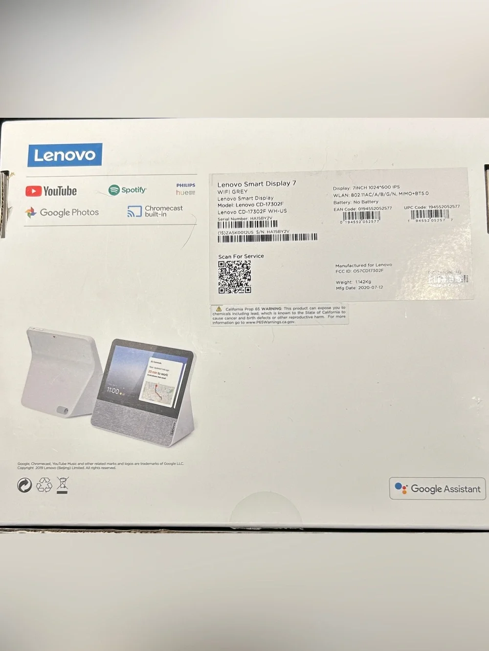 Lenovo Smart Display 7 - Gray Fabric Front with White Case